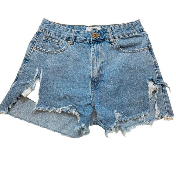 Cotton-On Denim Shorts Womens 6 Light Blue Wash Cotton Chewed Hem Distressed - Picture 1 of 8